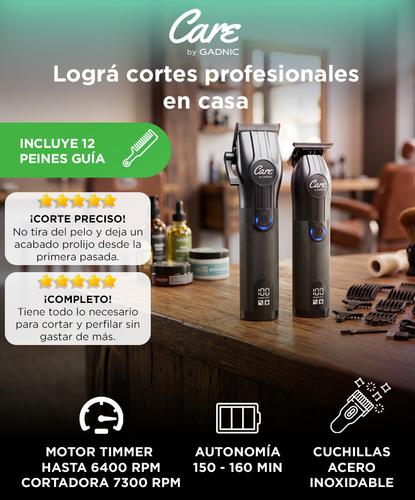 Kit Cortadora + Trimmer Care By Gadnic Cuchillas Acero Inoxidable Carga USB Barbería Profesional  - 1