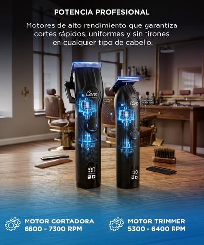 Kit Cortadora + Trimmer Care By Gadnic Cuchillas Acero Inoxidable Carga USB Barbería Profesional  - 2