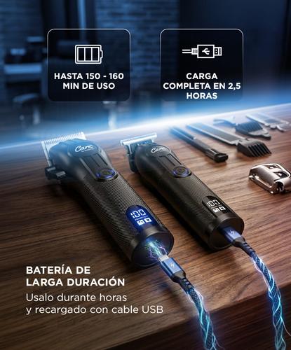 Kit Cortadora + Trimmer Care By Gadnic Cuchillas Acero Inoxidable Carga USB Barbería Profesional  - 4