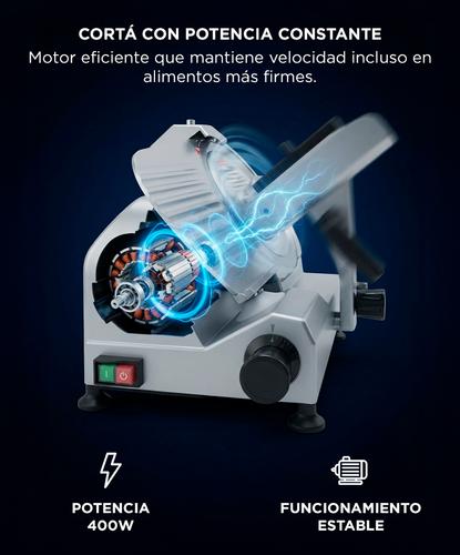 Cortadora De Fiambre Eléctrica Gadnic 400W Disco 190mm Espesor Regulable 0 A 15mm Acero Inoxidable Base Antideslizante 220V 50Hz - 3