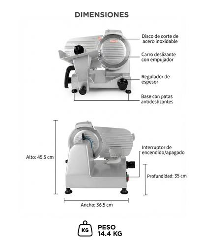 Cortadora De Fiambre Eléctrica Gadnic 400W Disco 190mm Espesor Regulable 0 A 15mm Acero Inoxidable Base Antideslizante 220V 50Hz - 5
