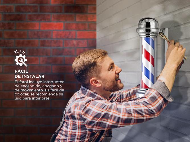 Farol Barbería Gadnic Poste Barber Cilindro Giratorio Con Luz - 3