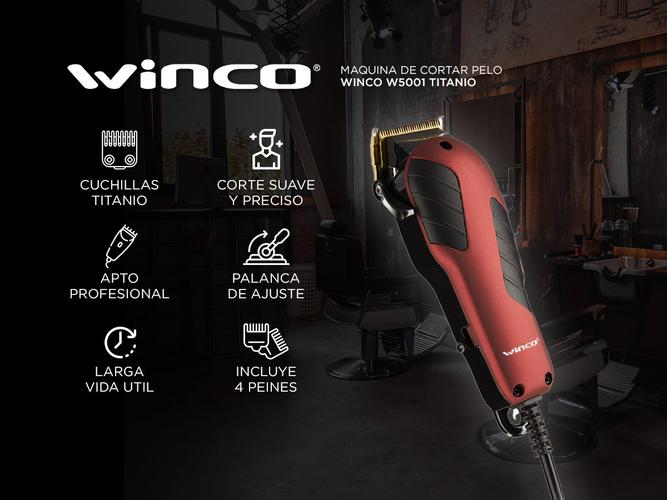 Maquina Cortadora De Pelo Winco W5001 Titanio 4 Peines Profesional - 1