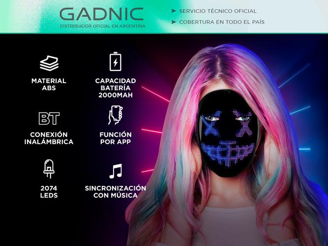 Máscara Led Bt Gadnic Editable Para Adultos Niños  - 1