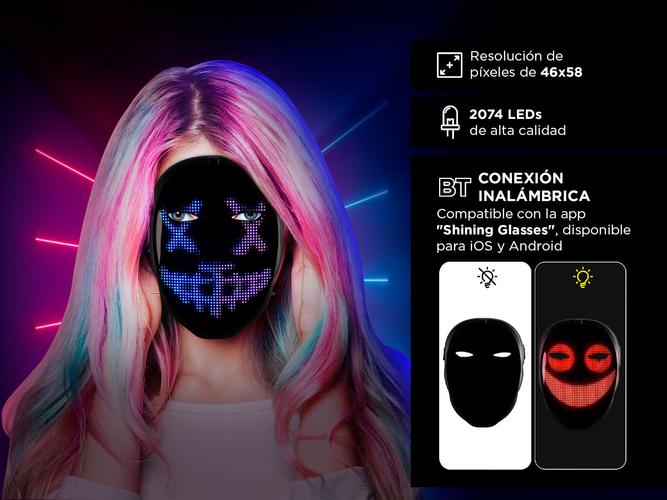 Máscara Led Bt Gadnic Editable Para Adultos Niños  - 3