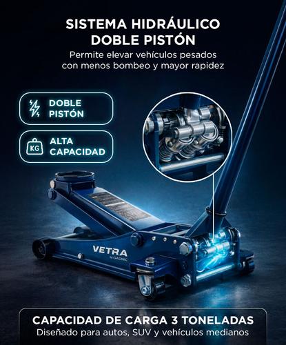 Crique Gato Hidráulico Vetra By Gadnic  3 Toneladas Doble Pistón - 2