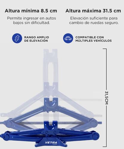 Crique Tijera Reforzado 1 Tonelada Vetra By Gadnic Altura 85 a 315 mm Con Llave Cruz 17 19 21 23 mm - 2