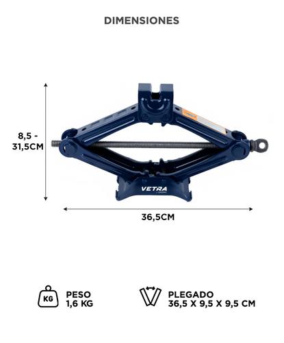 Crique Tijera Reforzado 1 Tonelada Vetra By Gadnic Altura 85 a 315 mm Con Llave Cruz 17 19 21 23 mm - 5