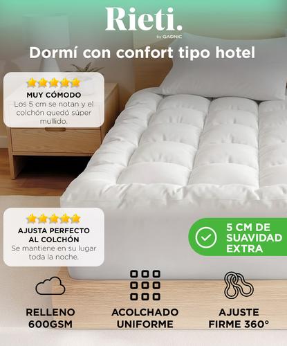 Cubre Colchon Acolchado 2 1 2 Plazas 140x190x30cm Rieti By Gadnic Espesor 5cm 600gsm Blanco Pillow Top - 1
