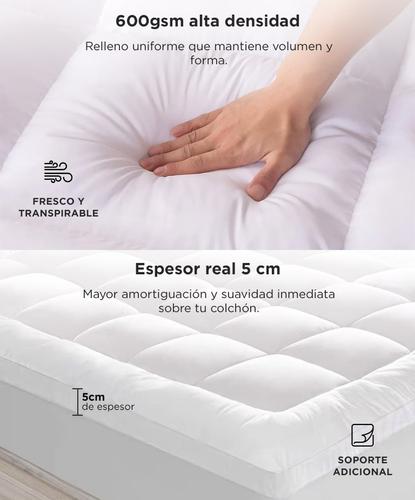 Cubre Colchon Acolchado 2 1 2 Plazas 140x190x30cm Rieti By Gadnic Espesor 5cm 600gsm Blanco Pillow Top - 2