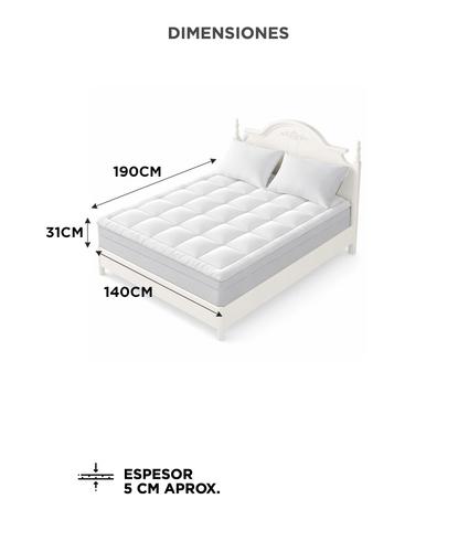 Cubre Colchon Acolchado 2 1 2 Plazas 140x190x30cm Rieti By Gadnic Espesor 5cm 600gsm Blanco Pillow Top - 5