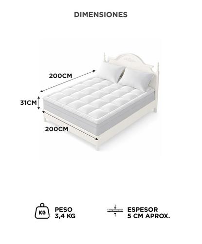 Cubre Colchon Acolchado King 200x200x31cm Rieti By Gadnic Espesor 5cm 600gsm Blanco Pillow Top - 5