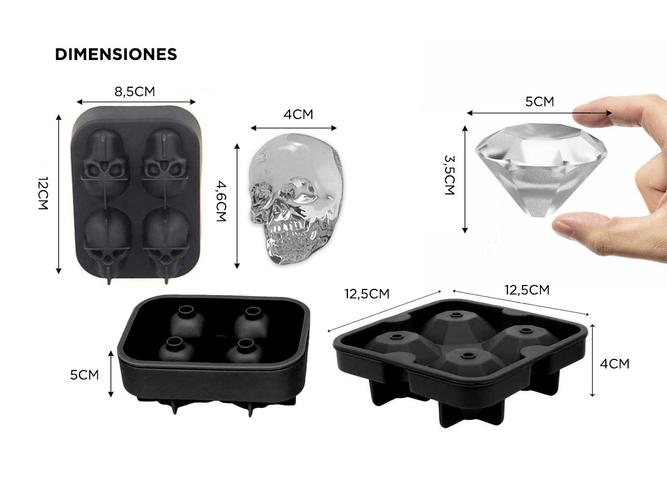 Set x2 Cubeteras de Silicona Para Hielo Gadnic ICE04 4 Hielos Calavera Y Diamante - 3