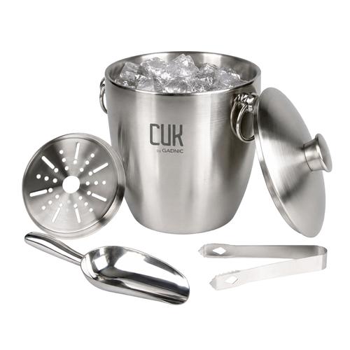 Hielera Acero Inoxidable Cuk By Gadnic Doble Capa 3L Con Pinza Y Cuchara Cubetera Hielos - 0