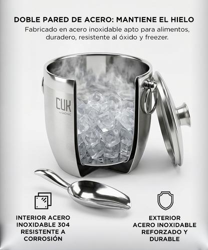 Hielera Acero Inoxidable Cuk By Gadnic Doble Capa 3L Con Pinza Y Cuchara Cubetera Hielos - 2