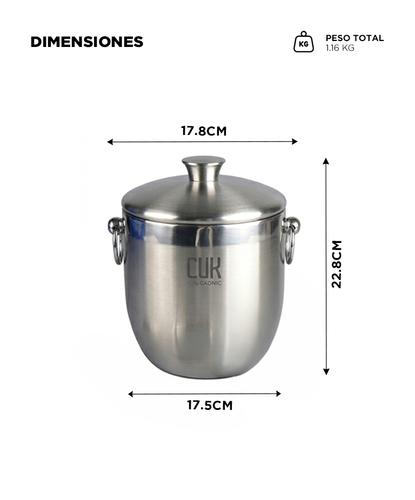 Hielera Acero Inoxidable Cuk By Gadnic Doble Capa 3L Con Pinza Y Cuchara Cubetera Hielos - 5