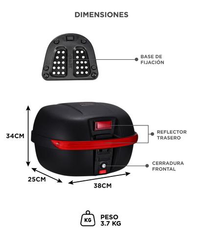 Baul Para Moto Cucyma 16 Litros Con Llave Reflector Trasero Plastico ABS Universal  - 5
