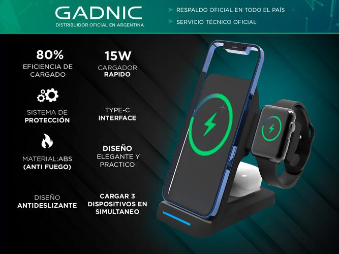 Cargador Inalambrico Gadnic CWIR0006 3 en 1 15w Celular Smartwatch Auriculares Outlet - 1