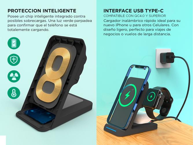 Cargador Inalambrico Gadnic CWIR0006 3 en 1 15w Celular Smartwatch Auriculares Outlet - 3