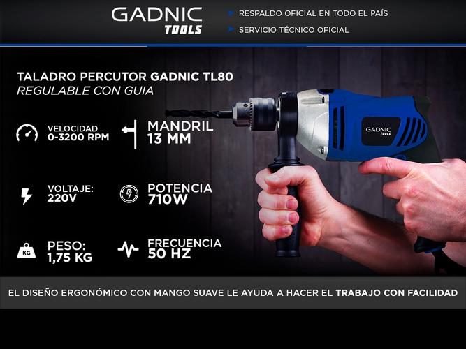 Taladro Percutor Gadnic TL80 Regulable Con Guia y Mechas - 1