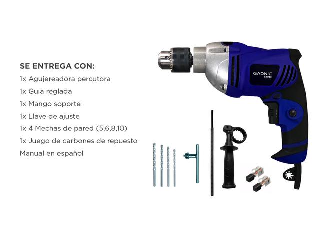 Taladro Percutor Gadnic TL80 Regulable Con Guia y Mechas - 5