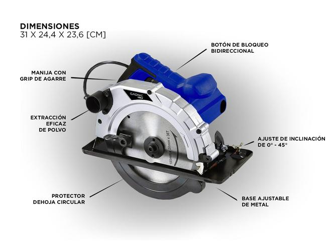 Sierra Circular Eléctrica Gadnic SC1650 Multipropósito 1200W 185mm - 4