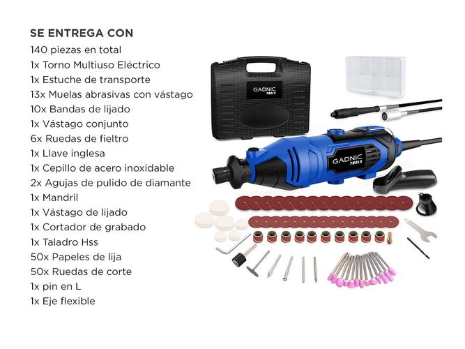 Torno Multiuso Electrico Gadnic T135 7 Velocidades 135W Kit Herramientas - 6