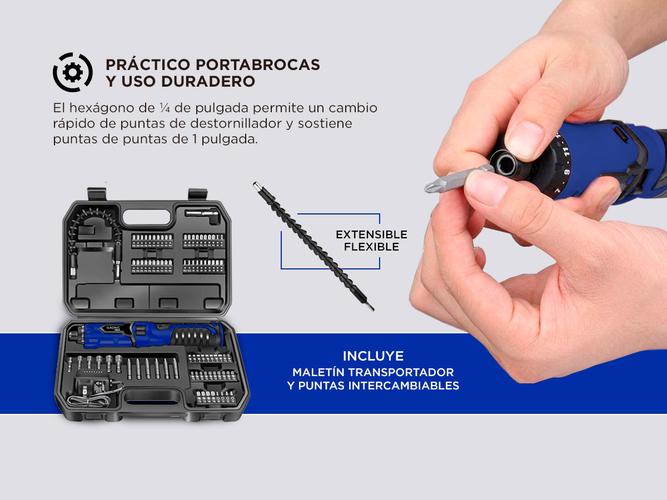 Destornillador Electrico inalámbrico D72 Gadnic + Kit 87 Accesorios Con Estuche  - 2