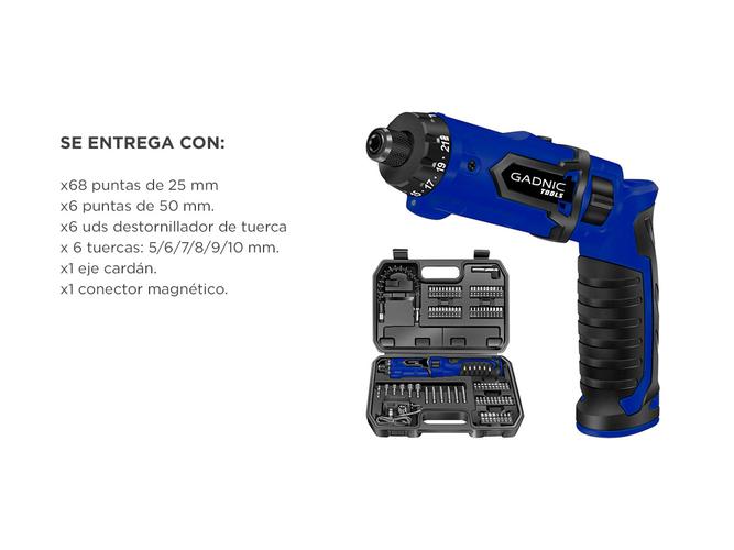 Destornillador Electrico inalámbrico D72 Gadnic + Kit 87 Accesorios Con Estuche  - 6
