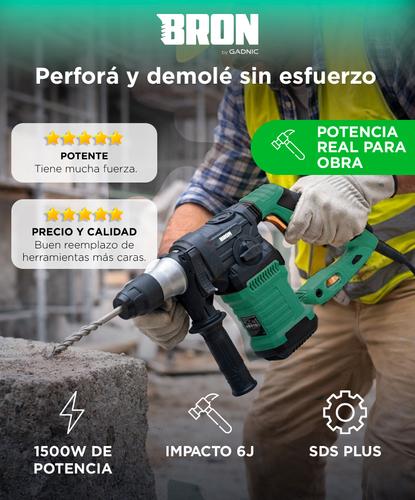 Rotomartillo Bron by Gadnic 3 en 1 Alta Potencia 1500W Velocidad Ajustable SDS Plus 800 RPM 6J 230V 50Hz Kit Completo Broca Copa 60 mm - 1