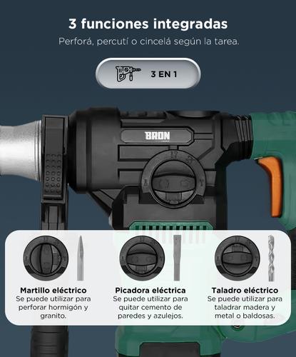 Rotomartillo Bron by Gadnic 3 en 1 Alta Potencia 1500W Velocidad Ajustable SDS Plus 800 RPM 6J 230V 50Hz Kit Completo Broca Copa 60 mm - 3