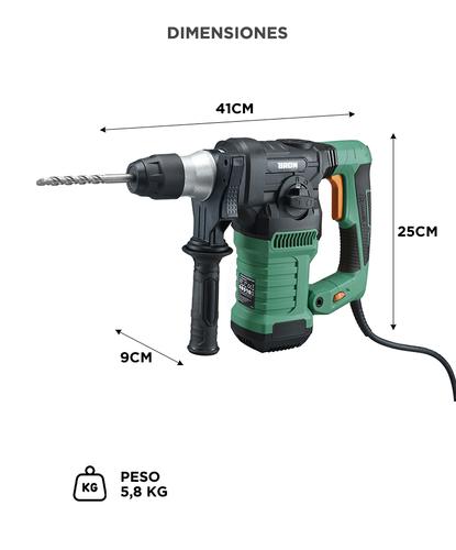 Rotomartillo Bron by Gadnic 3 en 1 Alta Potencia 1500W Velocidad Ajustable SDS Plus 800 RPM 6J 230V 50Hz Kit Completo Broca Copa 60 mm - 5