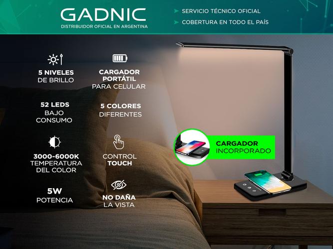 Lampara De Escritorio Led Gadnic Cargador Inalámbrico 5 Colores  Usado - 1