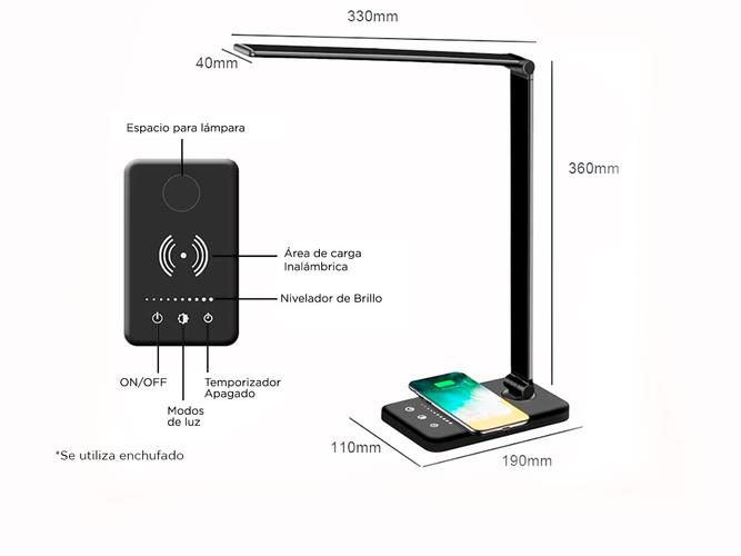 Lampara De Escritorio Led Gadnic Cargador Inalámbrico 5 Colores  Usado - 5