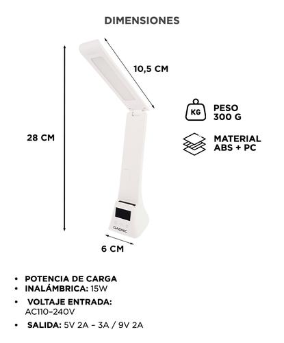 Lámpara Escritorio GADNIC Reloj Digital 3 Temperaturas Carga Inalámbrica 15W - 5