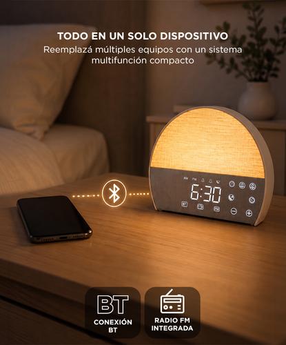 Luz Con Reloj Despertador Gadnic BT Radio FM Simulación Amanecer 10 Sonidos Relajantes - 3