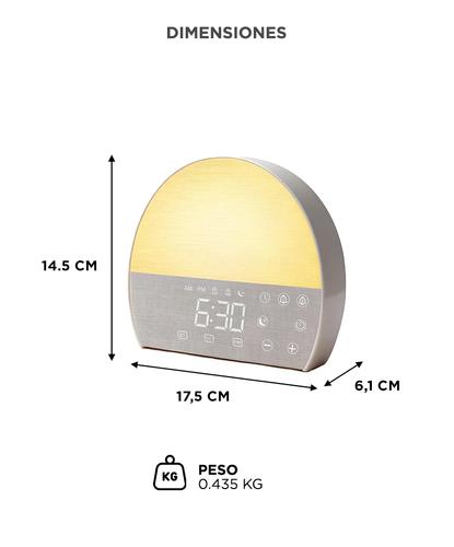 Luz Con Reloj Despertador Gadnic BT Radio FM Simulación Amanecer 10 Sonidos Relajantes - 5
