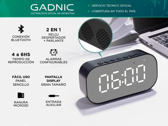 Reloj Despertador Digital Gadnic W1 Parlante Bluetooth Radio FM Alarma  - 1