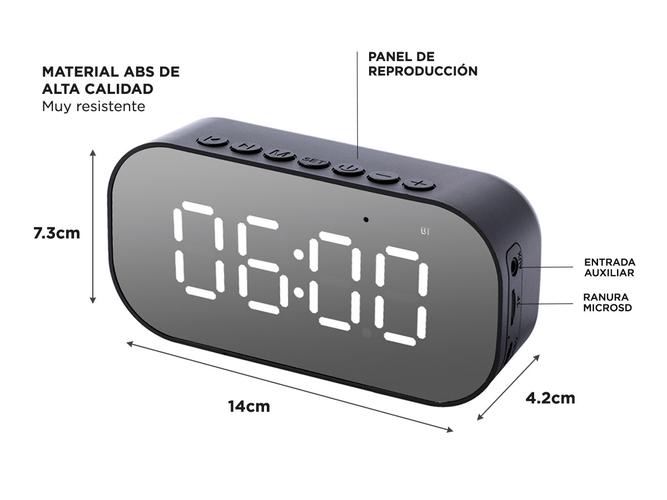 Reloj Despertador Digital Gadnic W1 Parlante Bluetooth Radio FM Alarma  - 4