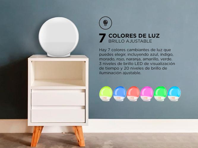 Reloj Despertador Gadnic 7 Colores Luz de Amanecer con Radio FM - 4
