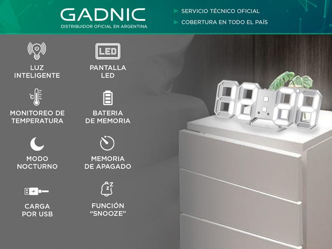 Reloj Despertador Digital Gadnic ALARM-10 Números 3D Luz Led  - 1