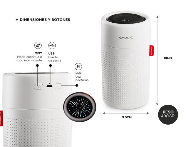 Difusor Gadnic DIF6000 Humidificador Aromatizante 750mL Portatil Recargable - 5