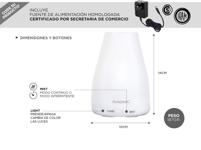 Difusor Humidificador Aromatizante Portatil con Luz - 5