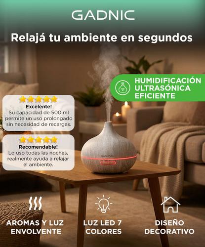 Difusor Aromático Gadnic Humidificador Ultrasónico Con Luz LED 7 Colores 500ml - 1