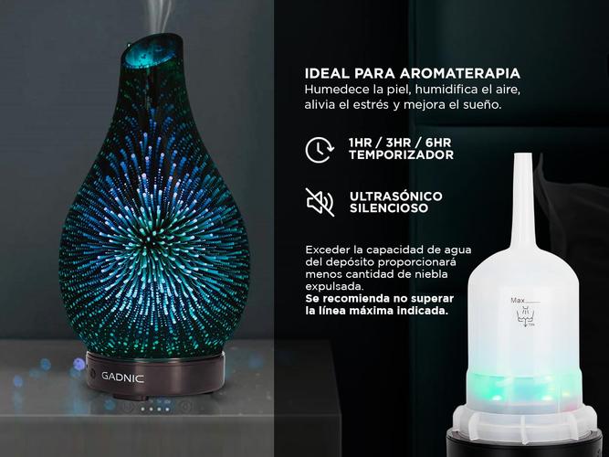 Difusor Aromático Ultrasónico Gadnic AL-UUQ Luz Fuegos Artificiales - 3