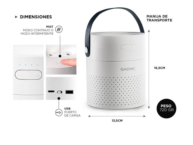 Difusor Gadnic DIF7000 Humidificador Aromatizante 1100mL Recargable Portatil - 5