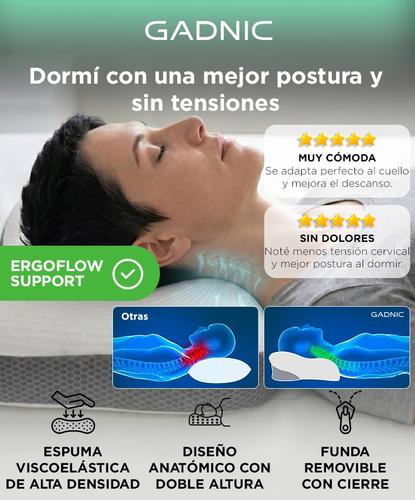 Almohada Memory Foam Gadnic Cervical Ortopédica Ergonómica Espuma Viscoelástica Funda Desmontable Lavable - 1