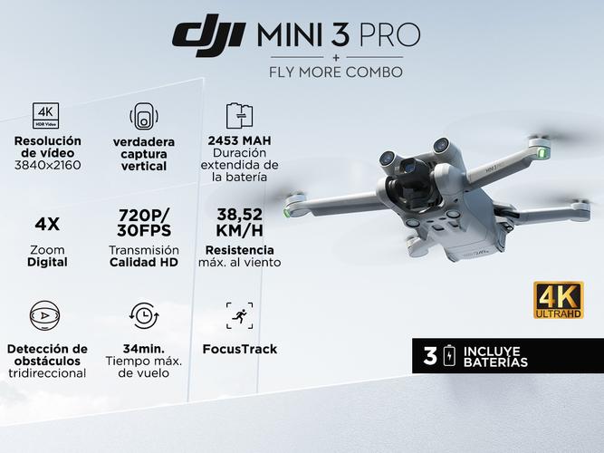 DJI Mini 3 Pro + Fly More Combo Drone con Camara 3 Baterías Control Remoto - 1
