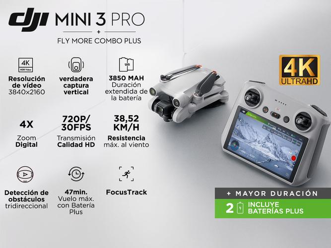 DJI Mini 3 Pro Fly More Combo Plus control remoto inteligente + 3 baterias de mayor duracion Drone Con Camara - 1