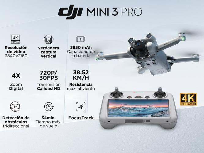 Drone DJI Mini 3 Pro Single DJI RC control remoto RC con pantalla  4k 48MP - 1